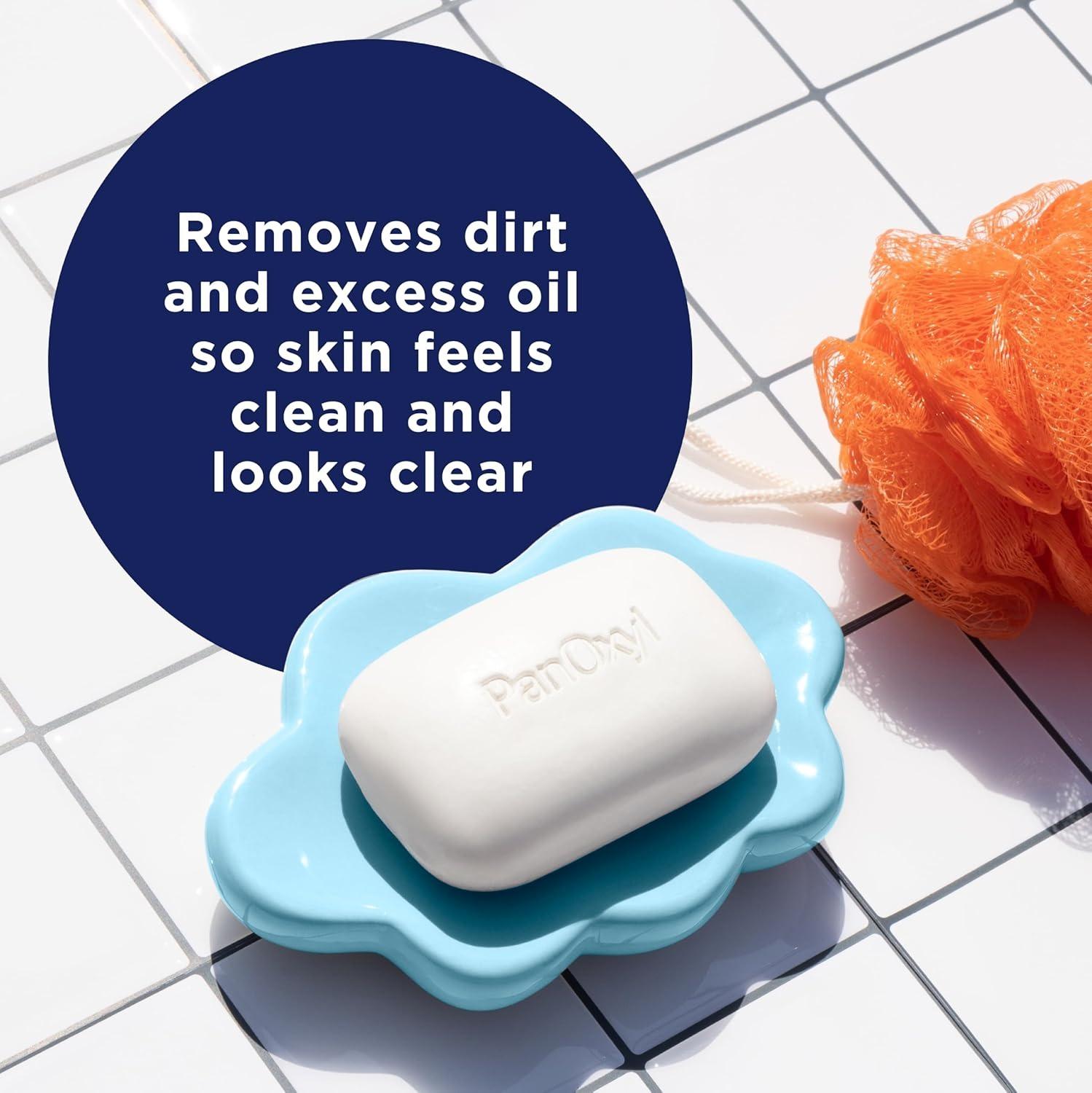 PanOxyl Acne Treatment Bar with 10% Benzoyl Peroxide, Maximum Strength Bar Soap for Face, Chest and Back, Benzoyl Peroxide Soap Body Wash, Vegan, For Acne Prone Skin