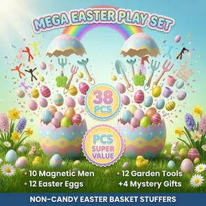 EFFUN Easter Egg Hunt Toy Set for Kids, Garden Tool Kit + 10 Magnetic Men + 12 Easter Eggs + 4 Surprise Egg Fillers, Non-Candy Easter Basket Stuffers Outdoor Play