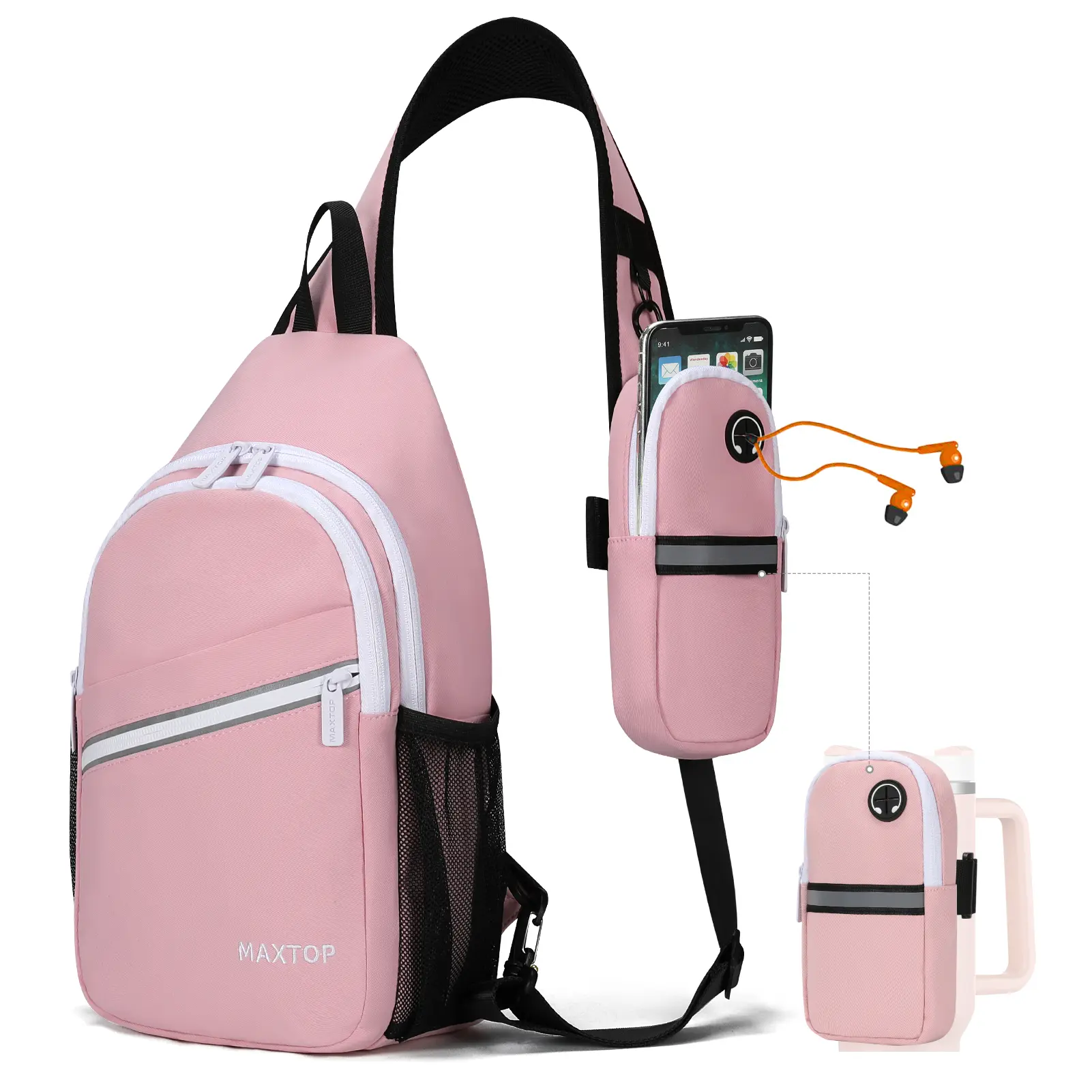 MAXTOP Sling Backpack Crossbody Sling Bag with Detachable Phone Bag for Unisex Multipurpose Travel Hiking Chest Bag