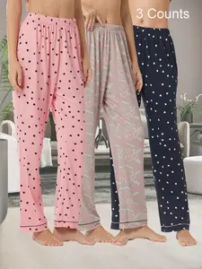 Women's Heart Print Pajama Pants, Casual Comfy Breathable Loungewear Bottoms, Ladies Sleepwear for All Seasons, Nightwear Lounge Set