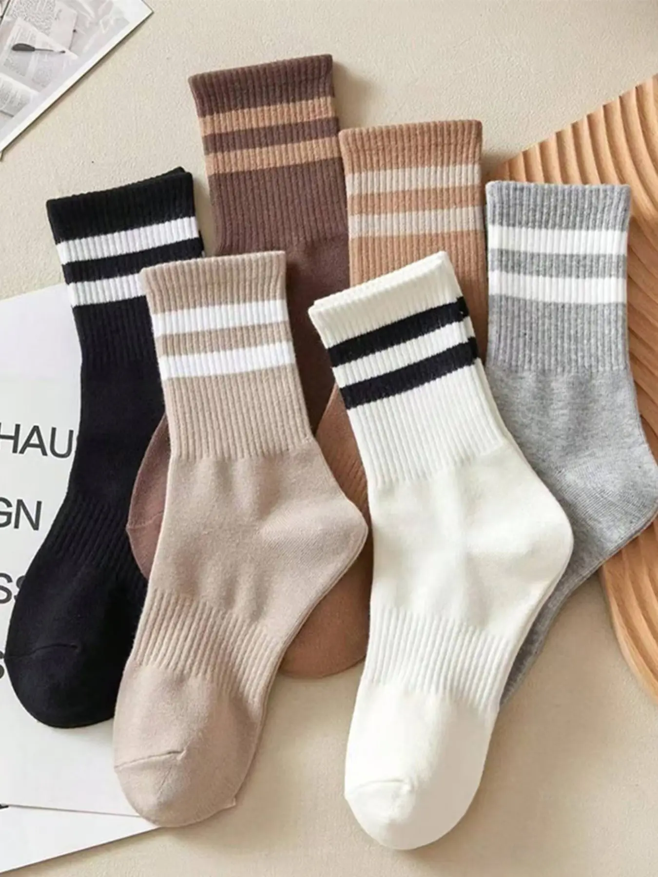 6 Pairs Unisex Multicolor Plain Everyday Casual Athletic Socks, Lightweight Breathable Leisure Socks, Versatile Comfort Fit Mid-Calf Socks for Men and Women, Activewear, Sportswear