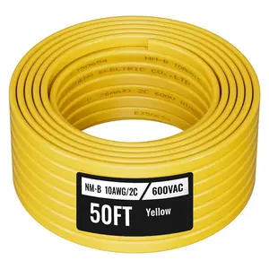 VEVOR NM-B Wire, 10AWG/2C Non-Mettalic Residential Indoor Electrical Wire with Ground, PVC Sheathed High-Purity Copper Core Cable, for Outlets, Switches, Other Loads Lighting Wiring Projects(50 ft)
