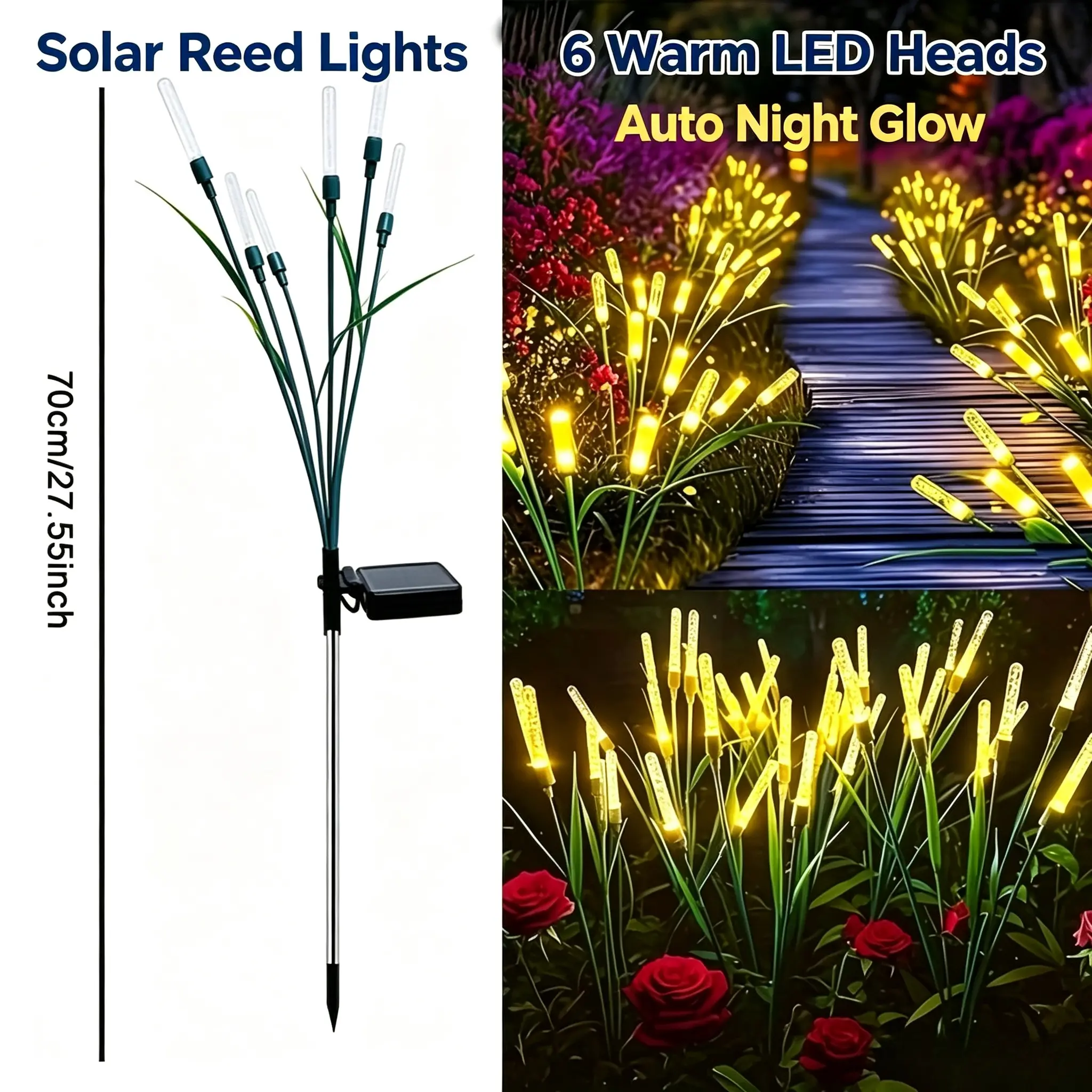 Outdoor Solar Firefly Reed Light - Warm White LED Landscape Stake, Waterproof, Auto On/Off, Home Improvement Garden Decor for Lawns, Paths