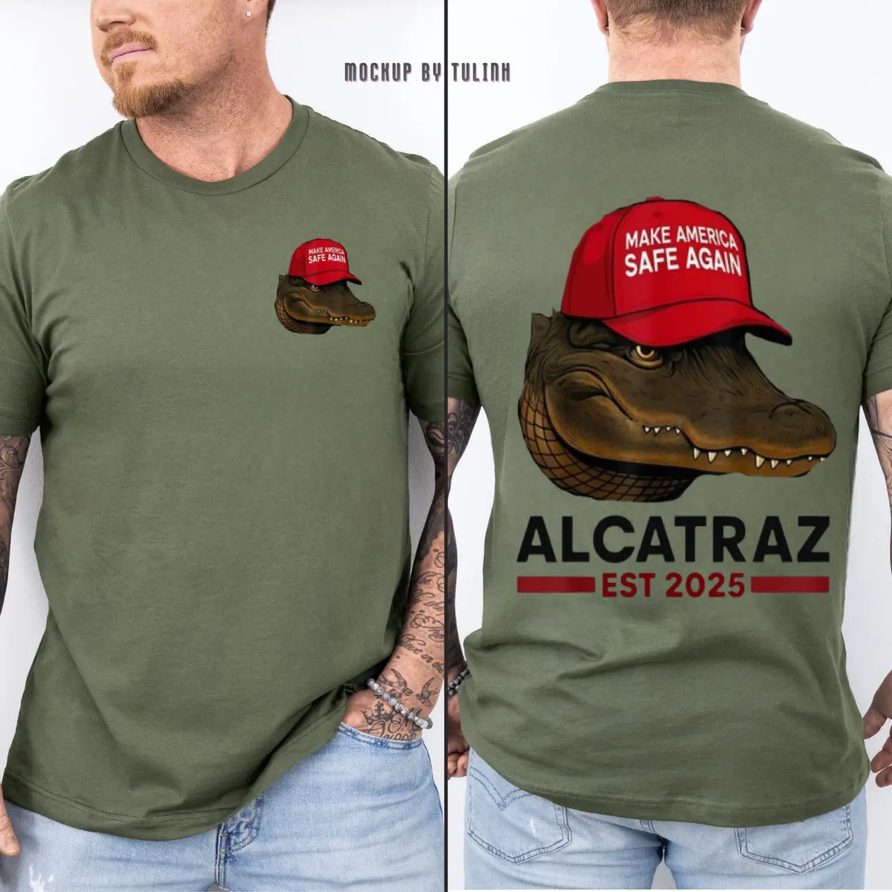 Menswear Casual Short-Sleeve T-Shirt, Alligator Alcatraz Florida Everglades Retro Meme Shirt with Gator Graphic, Funny Dark Humor Gift for Men