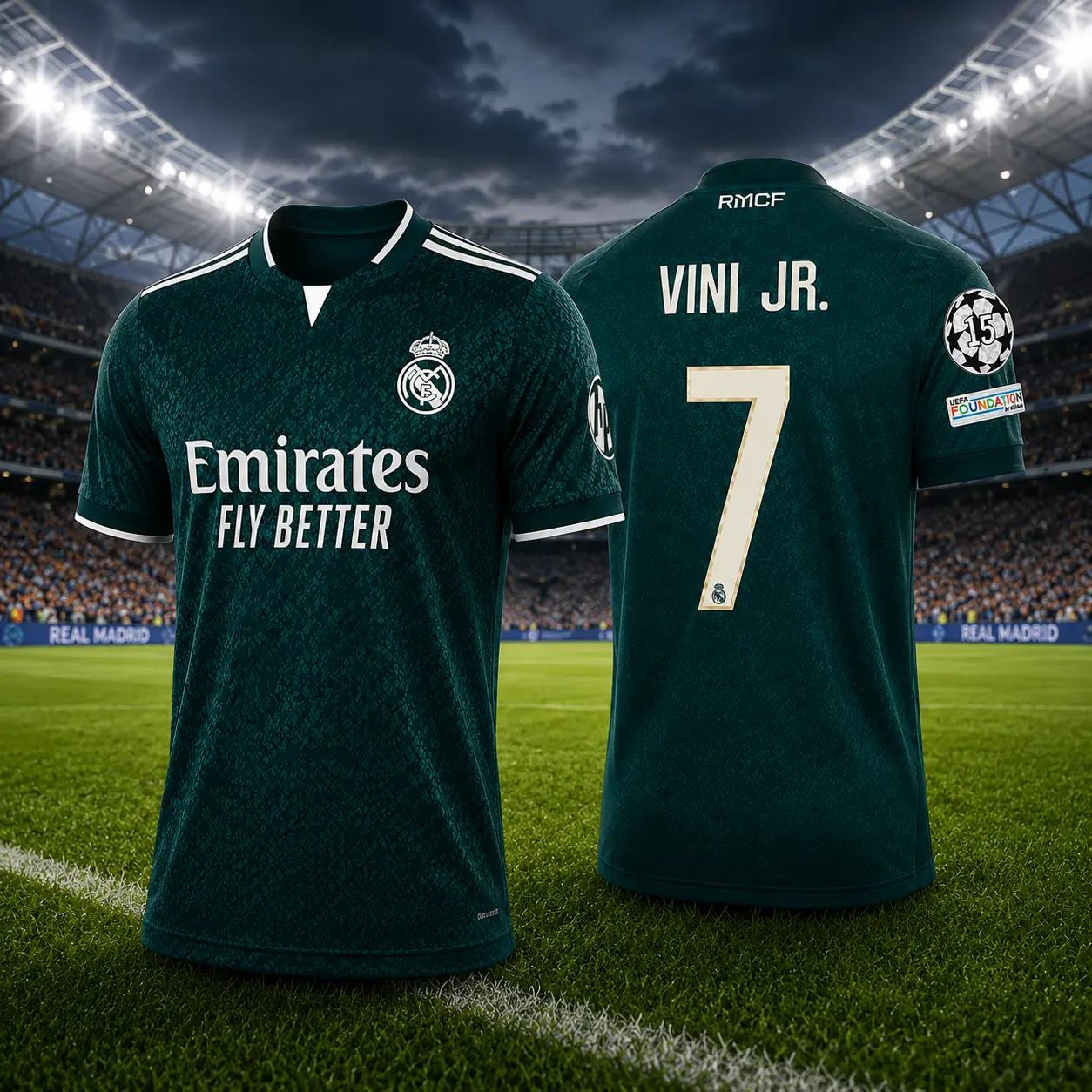 2026-27 Real Madrid Green Soccer Jersey - Vini Jr.#7 Unisex Sports Collectible, Breathable Quick-Dry Training Fan Shirt
