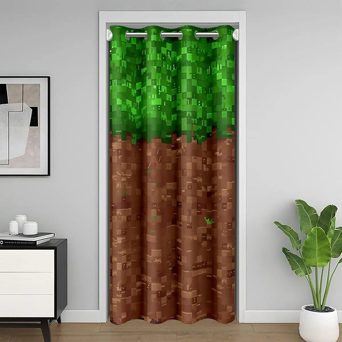 Door Curtain Doorway Privacy Video Game Themed Closet Cover Green Brown Room Divider Curtain,Microfiber