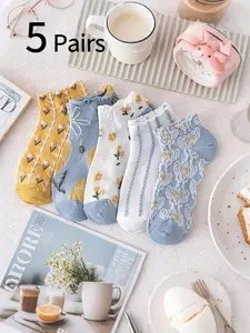 Women's Vintage Floral Socks, Thin Summer Casual Low-Cut Ankle Socks, Comfortable Soft Daily Wear, Perfect for Spring & Fall