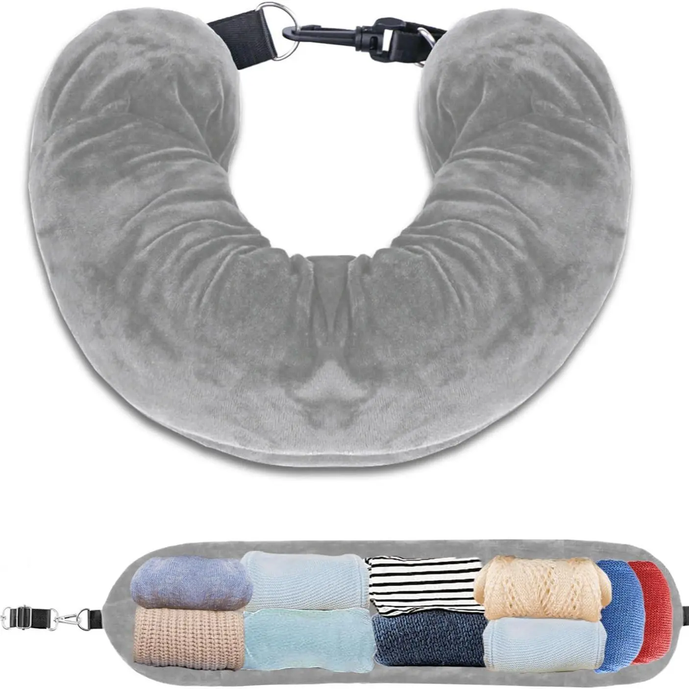 Travel Neck Pillow for Airplane with Fillable Clothing Space, Multi-Functional Plush U-Shaped Travel Pillow, Comfortable Support for Journeys, Travel Neck Cushion
