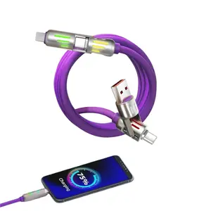 4 in 1 Multi Charging Cable - USB C, A & Lightning Combo, 3.3FT Purple, Breathing Light, Fast Charging for iPhone, iPad, Laptop, Samsung