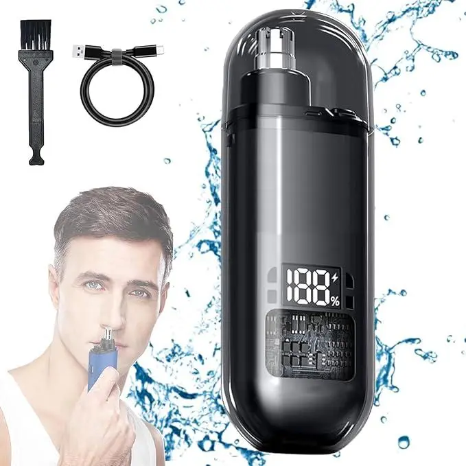 Nose Hair Trimmer for Men Women Rechargeable Painless Eyebrow Facial Hair Shaver LED Display Waterproof Dual Edge Blades Clipper Compact Portable IPX7 Safe Distance Trimming