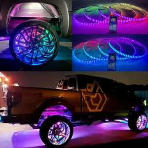 4PCS 17.5" Double Row RGB Dream Color Chasing Flow LED Wheel Lights for Cars, IP68 Waterproof, Strobe/Flash/Breathe Modes | for Truck, SUV, Pickup | Bluetooth + Remote