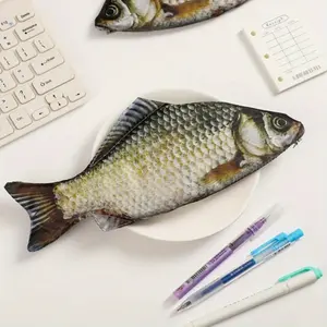 1Pc Carp Shaped Zipper Bag Pen Case Cosmetic Bag Simulation Salted Fish Pencil Pouch Bag Fun School Pencil Case Stationery Supplies Office Accessories