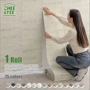 1 Roll Self-Adhesive Foam Wall Sticker, Thickened 3D Relief Vintage Wall Bricks, Heat Insulating Indoor Use, 13.78x393.7 Inches
