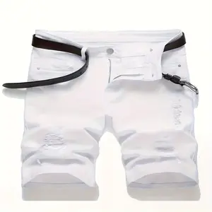 Men's Slim-Fit Pure White Jeans Shorts - Stretch Denim-like Fabric, Minimalist Everyday & Formal Wear Machine Washable Non-Transparent Pants for Casual Outfits, Denim Shorts, Versatile Clothing, Modern Appearance, Durable Design, N