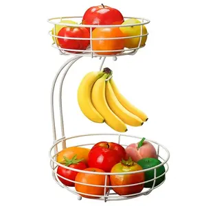Auledio 2-Tier Fruit Vegetables Basket Bowl Storage With Banana Hanger,Pure White Auledio 2-Tier Fruit Vegetables Basket Bowl Storage With Banana Hanger,Pure White
