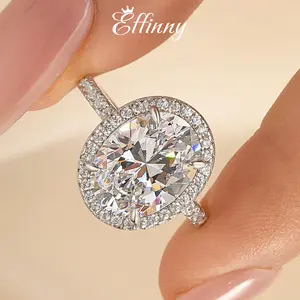 Effinny Oval Cut 3.5ct Halo Engagement Ring, 925 Sterling Silver Promise Ring for Women, 5A Cubic Zirconia Bridal Ring for Wedding, Party, Travel, Adults