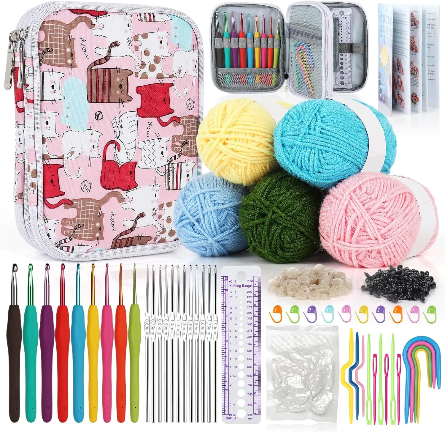 Beginner Yarn for Crocheting and Knitting-Crochet Kit for Beginners Adults  Professionals-Crocheting  Kits-Includes 382 Yards Cotton Yarn Balls, Hooks, Accessories, Tutorials
