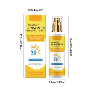 Mineral Hair & Scalp Sunscreen Spray SPF30, UV Protection with Ginger Extract to Nourish Scalp & Prevent Dryness, Portable Travel Hair Care for All Hair Types
