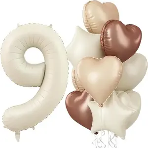 Balloon Set, Mixed Color Balloon Set, Including 40 Inch Number Balloon & Heart & Star Shaped Balloon, Party Balloon for Wedding Birthday Decoration, Balloon Party Supplies, Balloon Decorations Kit