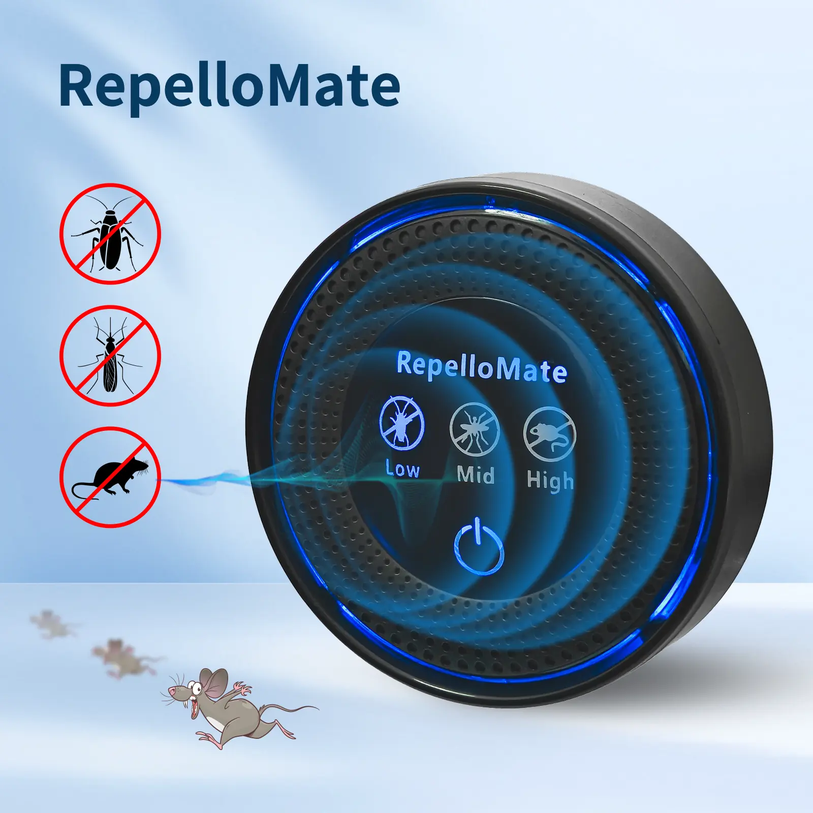 RepelloMate Ultrasonic Plug-In Device, 3 Adjustable Modes, Indoor Electronic Device for Home Use, Suitable for Mosquitoes & Common Household Pests