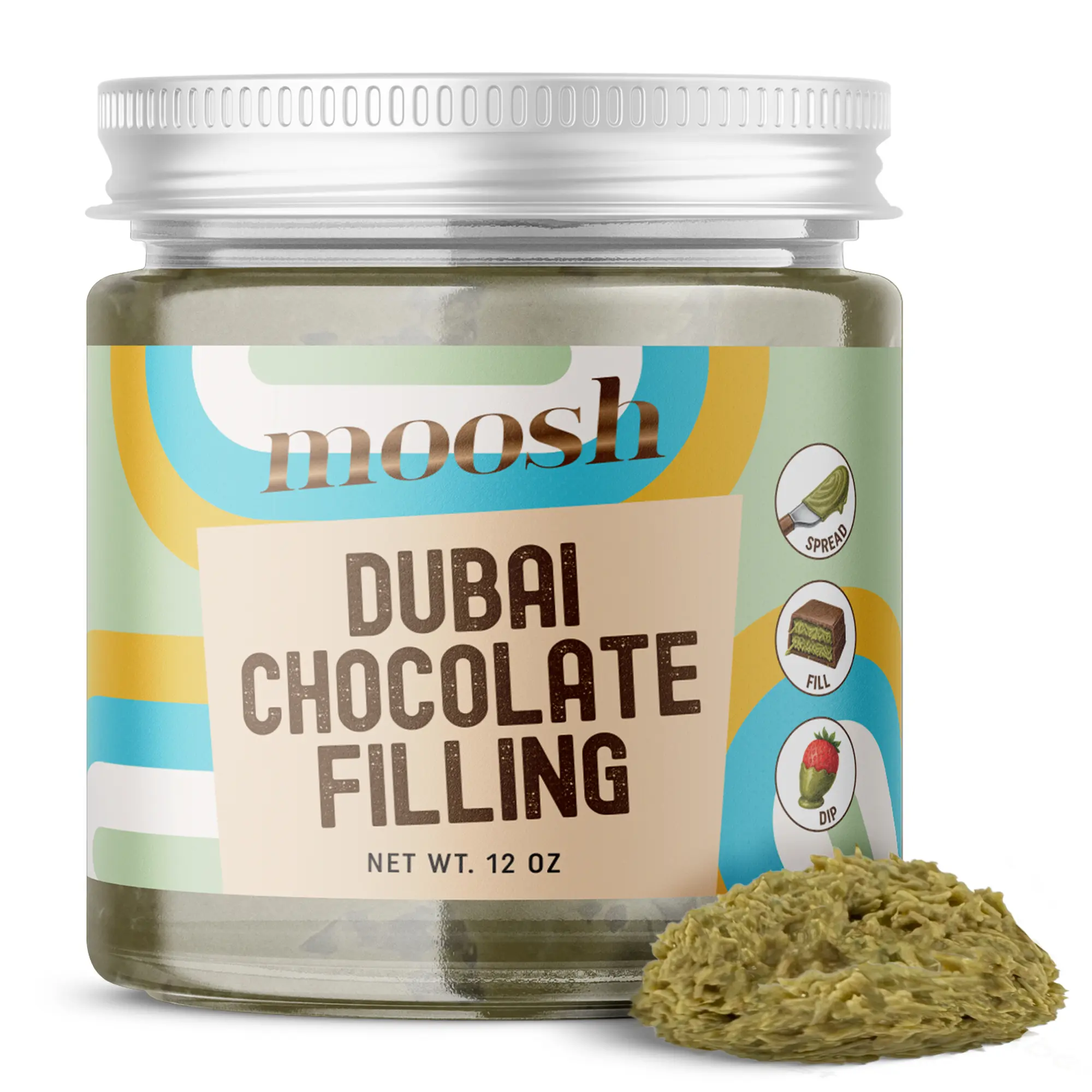 Moosh Dubai Chocolate Bar Filling – Viral Pistachio & Kataifi Spread for Desserts, Toast, and Candy Making (12 oz)