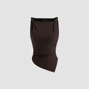Cider Boat Neck Asymmetrical Hem Ruched Tank Top