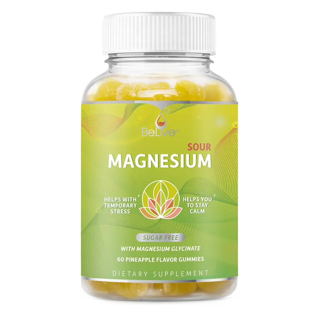 BeLive Magnesium Gummies 200mg - 60 Ct | Magnesium Glycinate Supplements for Relaxation, Stress Relief, and Sleep for Adults & Kids - Tasty and Tangy Pineapple Flavor