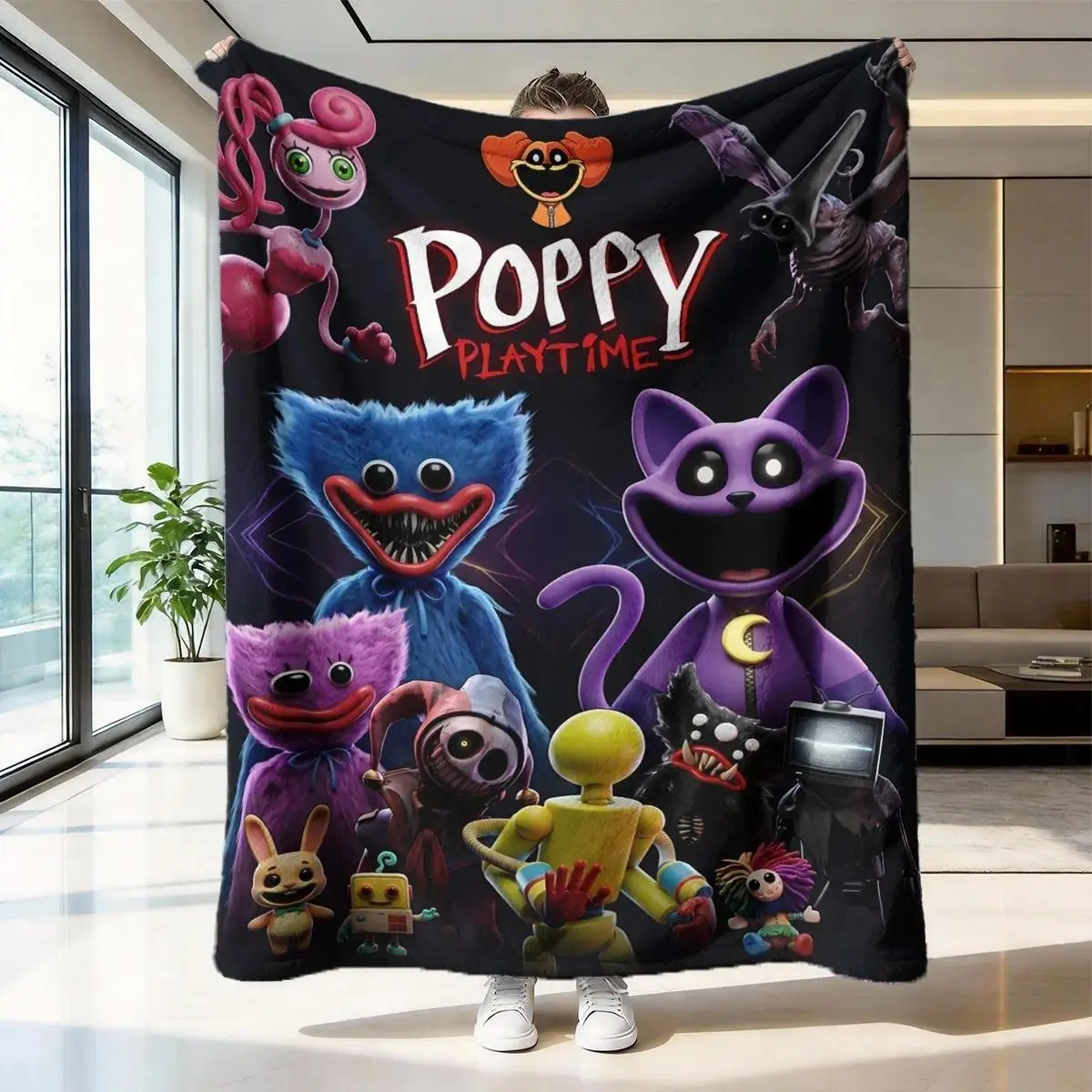 Wrap Up In Comfort! Poppy Playtime Flannel Blanket Soft Warm Throw Perfect For Napping, Sofa & Bedroom Decoration