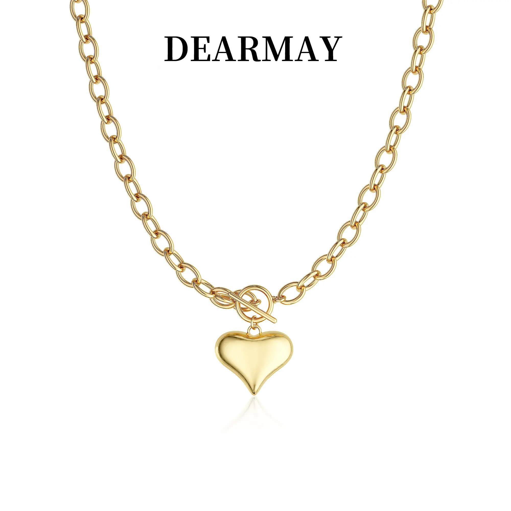 Dearmay Chunky Gold Necklace for Women -  Statement Chunky Heart Pendant Necklace Summervibes Non Tarnish Stainless Steel Statement Charm Cuban Chain Necklaces, Trendy Jewelry Birthday Gift for Her