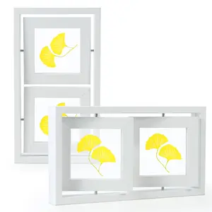 Double 4x4 Rotating Floating Picture Frames Natural Wood Crystal Glass Tabletop Display Easy Load System Poetic Gift Ready 2 Pack Room Decor