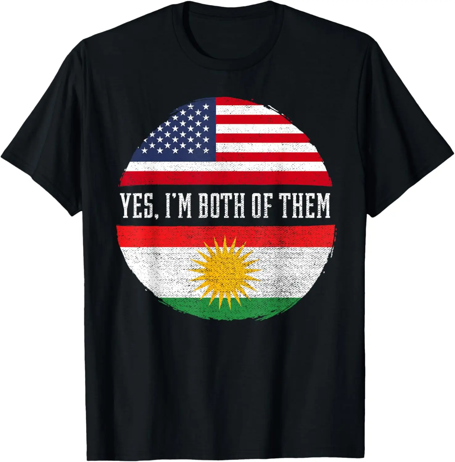 Women's 100% Cotton Vintage Short-Sleeve Casual Distressed Graphic Round Neck Top - USA Flag, Kurdistan Heritage DNA Everyday Streetwear Tshirt