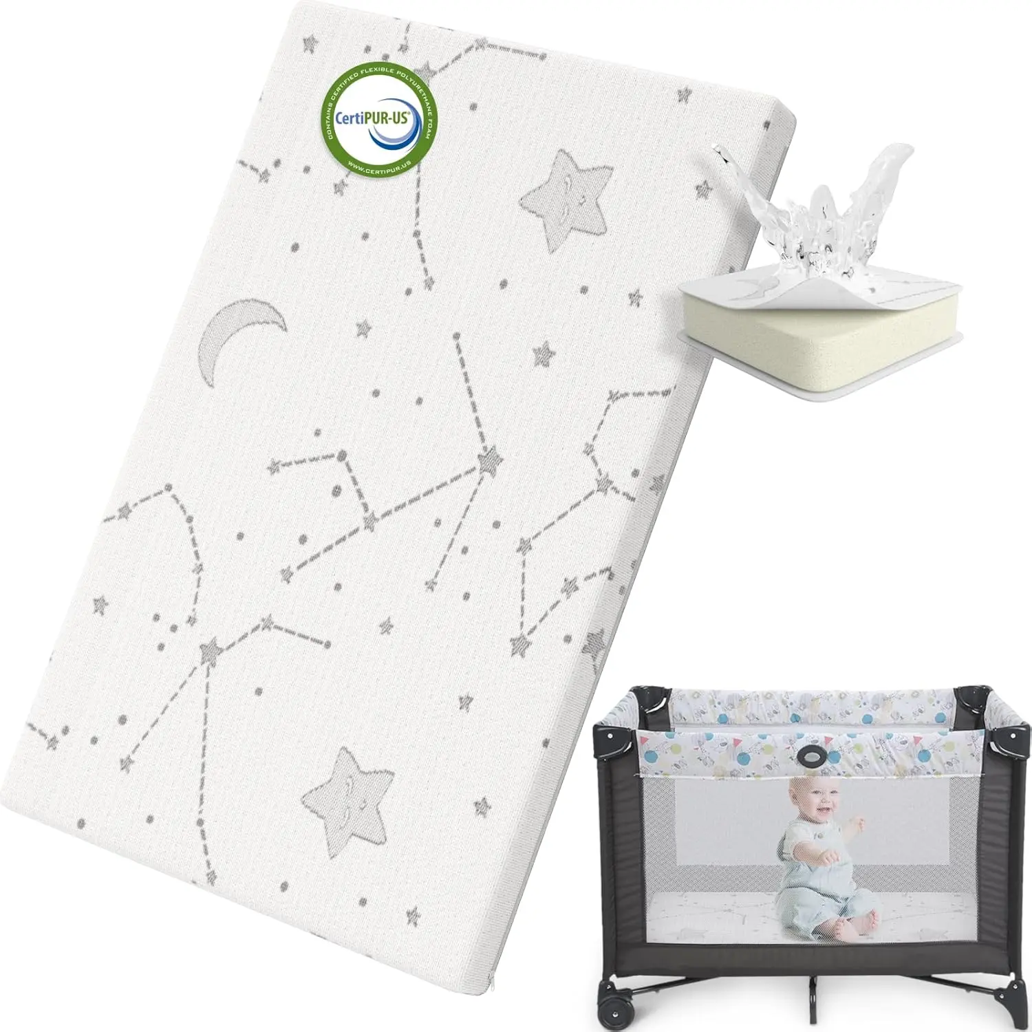 Pack and Play Mattress Topper Baby Pack N Play Mattresses for Playpen and Playard with Washable Cover 38"x26"x1", 1 Pack Firm Foam
