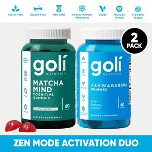 Zen Mode Activation Duo - Goli Ashwagandha & Vitamin D Gummy - Mixed Berry, KSM-66, Vegan, Plant Based, Non-GMO, Gluten-Free & Gelatin Free & Matcha Mind Cognitive Gummies