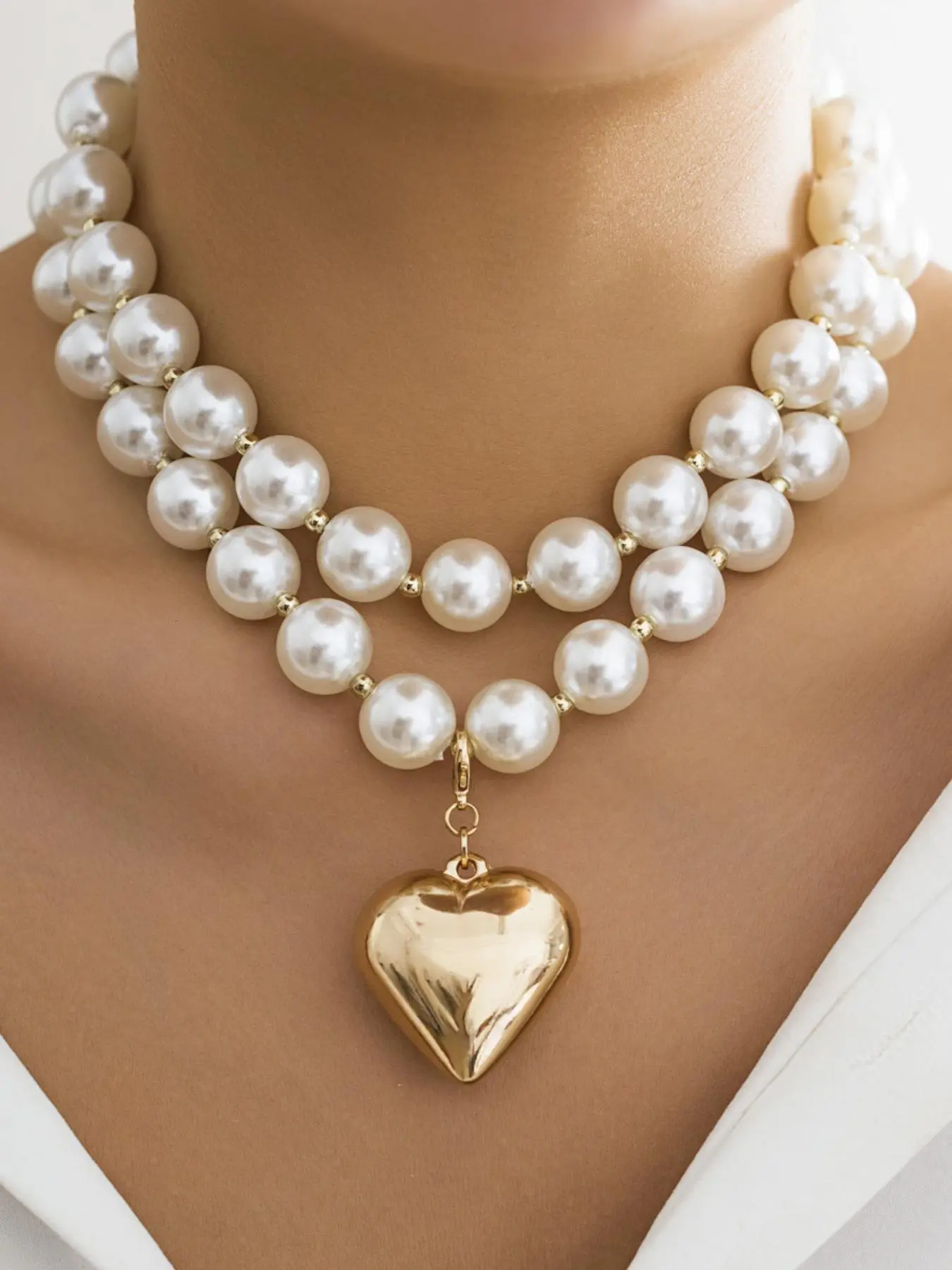 Mother's Day Gift Boho Faux Pearl Decorated Beaded Necklace, Elegant Heart Pendant Necklace for Women and Girls, 2024 New Trendy Versatile Accessories for Dates, Parties, Boho Style Jewelry, Faux Pearl Jewelry