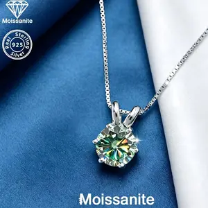 Classic 6-Prong Green Moissanite Necklace - Real 925 Silver Fine Jewelry