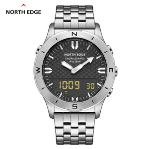 NORTH EDGE Men's Snow-leopard Sports Digital Watch, Stainless Steel Band, 50M Waterproof Round Dial Water Resistant Watch, with Altimeter, Barometer, Compass, Military Wristwatch