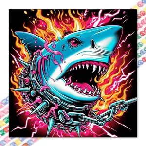 1 set of DIY diamond painting kit, 5D diamond art set, DIY decoration shark, flame, chain. Mosaic, diamond art, DIY art home decoration, suitable for Christmas.
