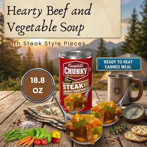Campbell’s Chunky Steak Style Soup with Vegetables, Easy Heat Pantry Meal, Rich Broth Flavor, 18.8oz