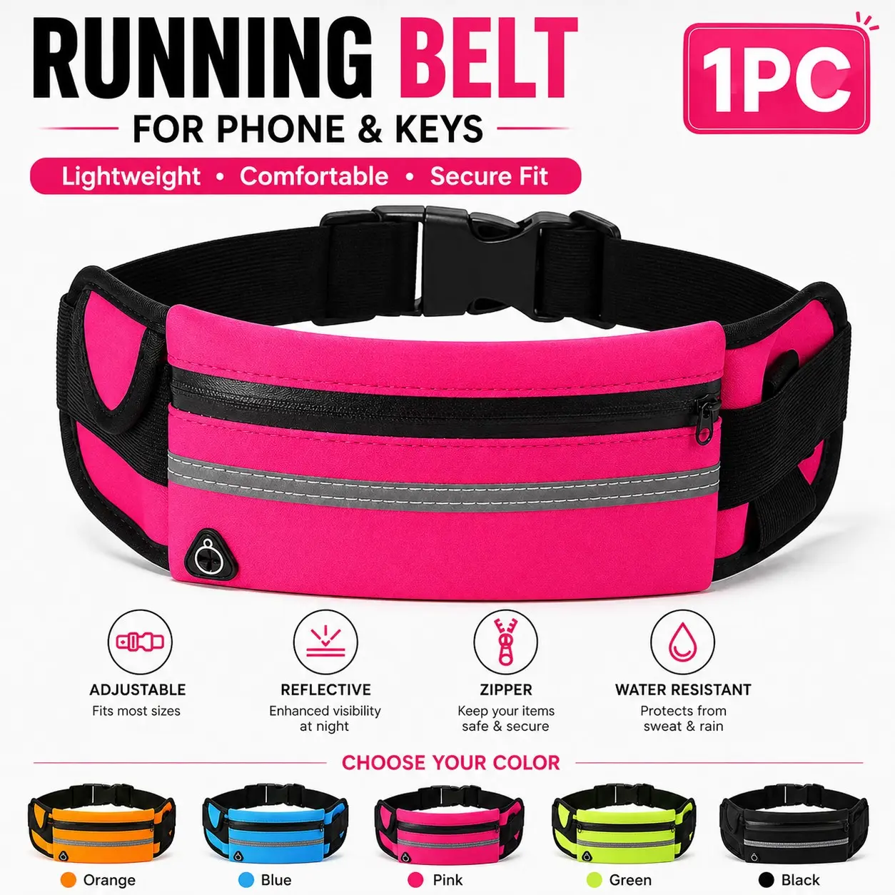 Women's Elastic Night Glow Sports Outdoor Waist Bag, Lightweight Trail Running Belt with Reflective Design, Ideal for Phone and Essentials, Hiking, Cycling