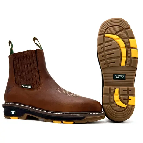 Fuerbo Steel Toe Rodeo Work Boot Dual Density Outsole Goodyear Welt and Full Grain Leather Square Toe Footwear Ankle Brown SB-3978 Comfort Shoe Walking Shoes