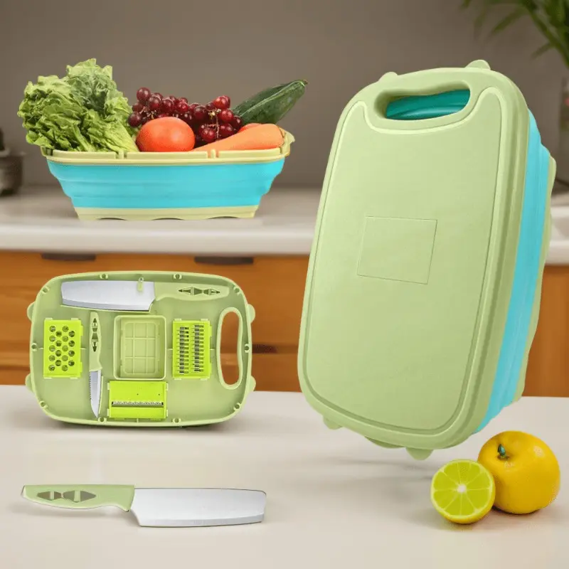 9 in 1 Camping Cutting Board Collapsible Chopping Board Multi Chopping Board Kitchen Vegetable Washing Basket for Camping Camping Accessories Christmas Gifts