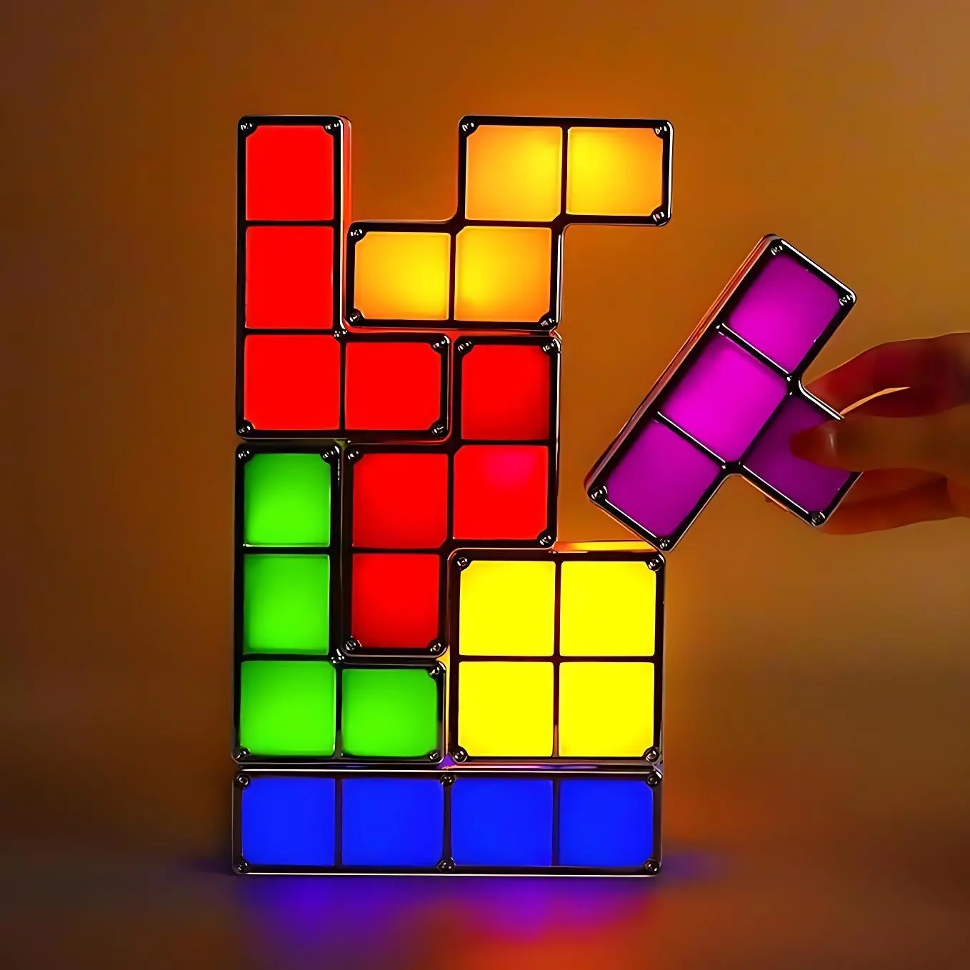 7-Piece Interlocking 3D Puzzle Magic Blocks Night Light - Decorative Induction Puzzle-to-Lamp LED Desk Lamp with High-Brightness Beads, American Power Plug, 1.3 lbs, 11.8x8.1x1.8 in, DIY Gift Pack, Modern Home Decor for Teens