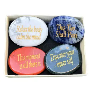RajaCrystals 4-Piece Healing Crystal Affirmation Stones Set  – Meditation, Yoga & Spiritual Gift