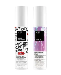 IGK FRIZZ FIGHTING REPAIR BUNDLE | Cash In Repair Serum + Crybaby Anti-Frizz Serum | Reduce Breakage + Adds Shine + Eliminates Frizz | 94ml | 3.2 oz