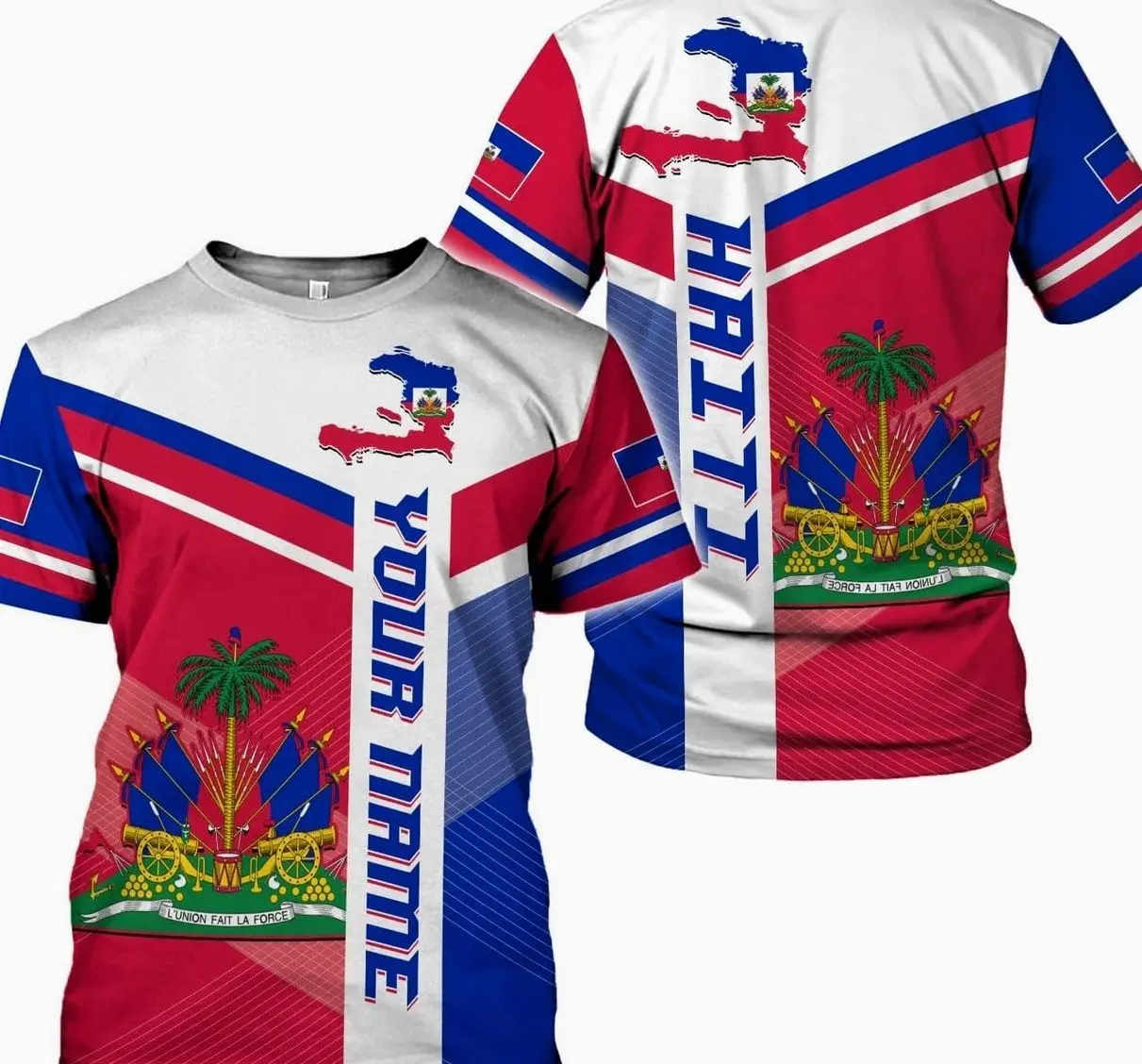Men's Custom Haiti Flag Sublimation Polo Shirt - Unisex Loose Fit Short Sleeve Menswear Clothes, Soft Breathable Poly-Spandex Fabric, Fade-Resistant Casual Wear, Button-Front, Cold Wash Friendly