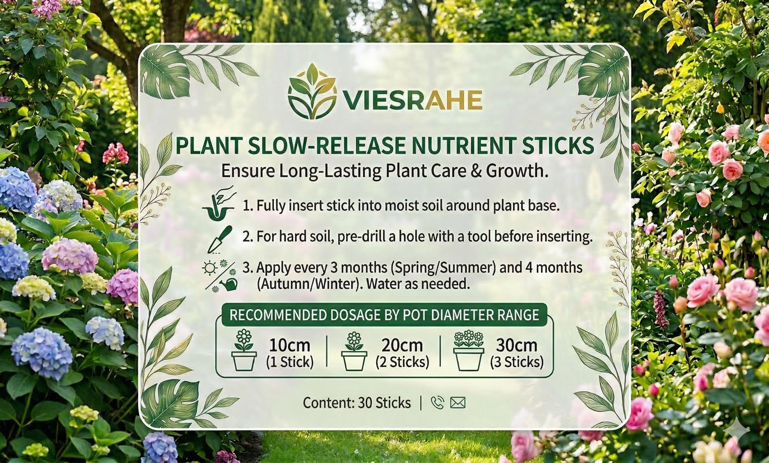 VIESRAHE 3-in-1 Plant Fertilizer Sticks Slow Release Probiotic Soil Regenerator for All Indoor Outdoor Plants Root Booster & Soil Enrichment Sticks for Flowers Succulents Houseplants