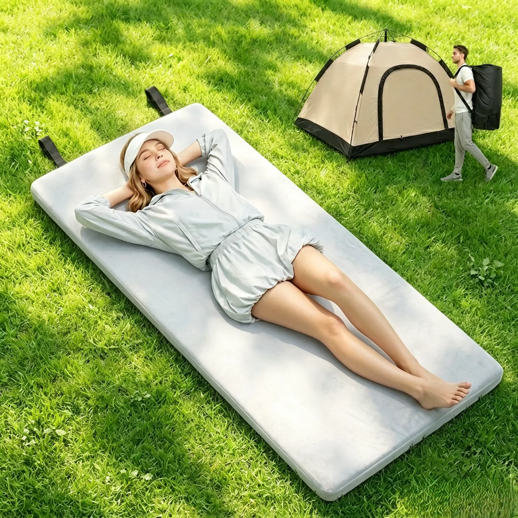 Portable Foldable Foam Camping Mattress with Pillow, Waterproof Compact Sleeping Pad with Storage Bag, Travel Sleeping Mat for Car, Tent & Home Use, Portable Sleeping Bed, Camping Accessories, Compact Travel Mat, Backpacking Sleeping Pad, Folding Camping