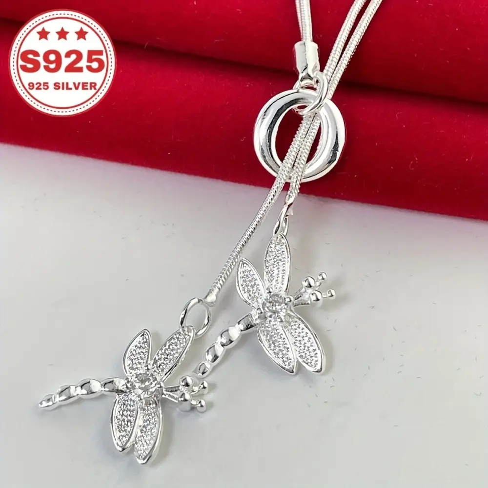 925 Sterling Silver Y-Shaped Dragonfly Pendant Necklace - Fashionable Jewelry for Mother's Day, Anniversary Gifting