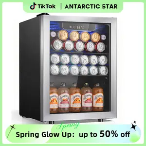 Antarctic Star 1.7 Cu.Ft Beverage Refrigerator 68 Can or 16 Bottle Capacity with Seamless Glass Door, Digital Control & Quiet Compressor, Freestanding Mini Fridge for Bar, Kitchen, Office - Silver