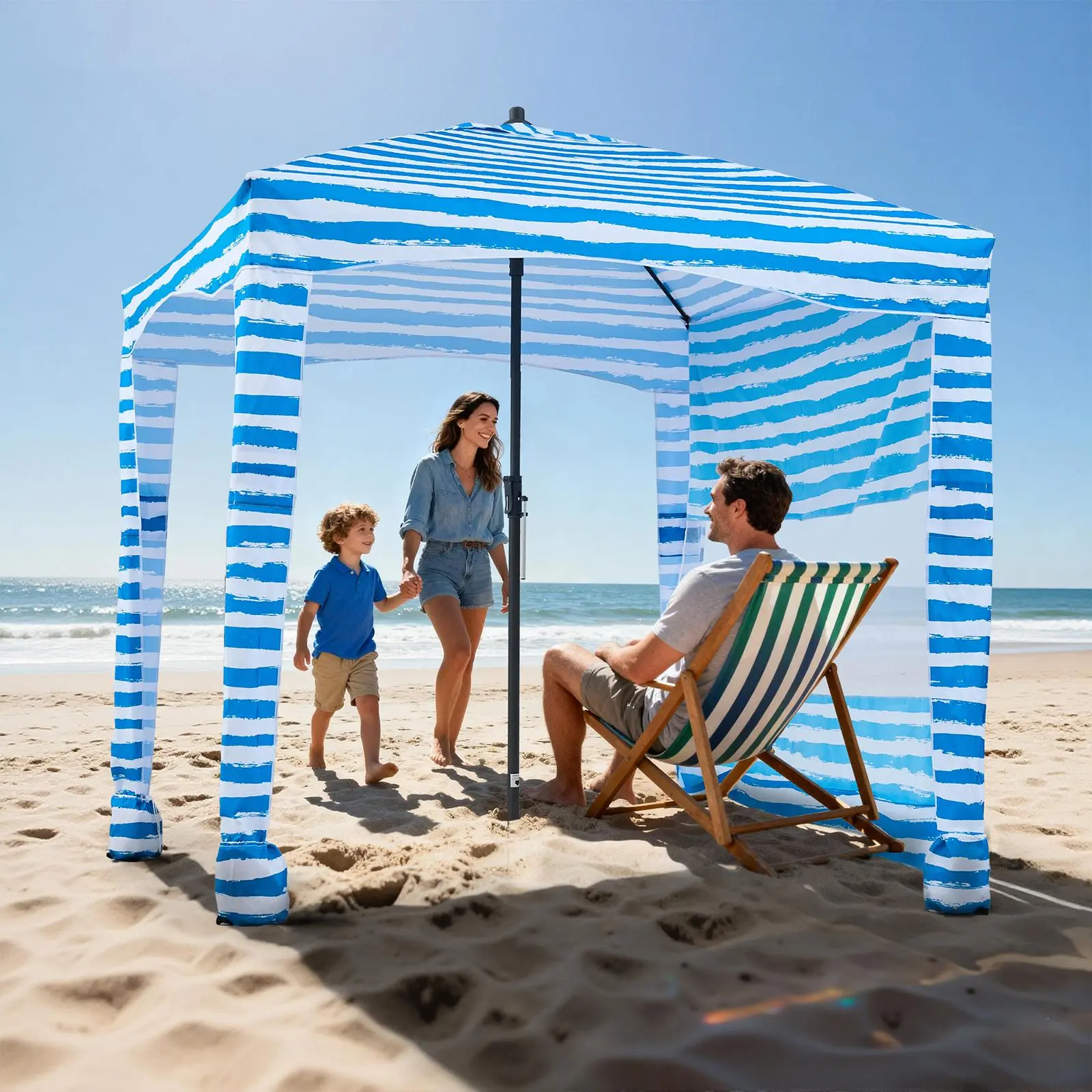 【Summerfinds】VEVOR 6x6 ft Cool Cabana Tent Camping Shelter Canopy, UPF 50+ Sun Protection, Detachable Side Wall, Fiberglass Support, Straps, Sand Pockets, Easy Setup, Portable Beach & Family Camping Sun Shade, Sun-Resist Fabr.
